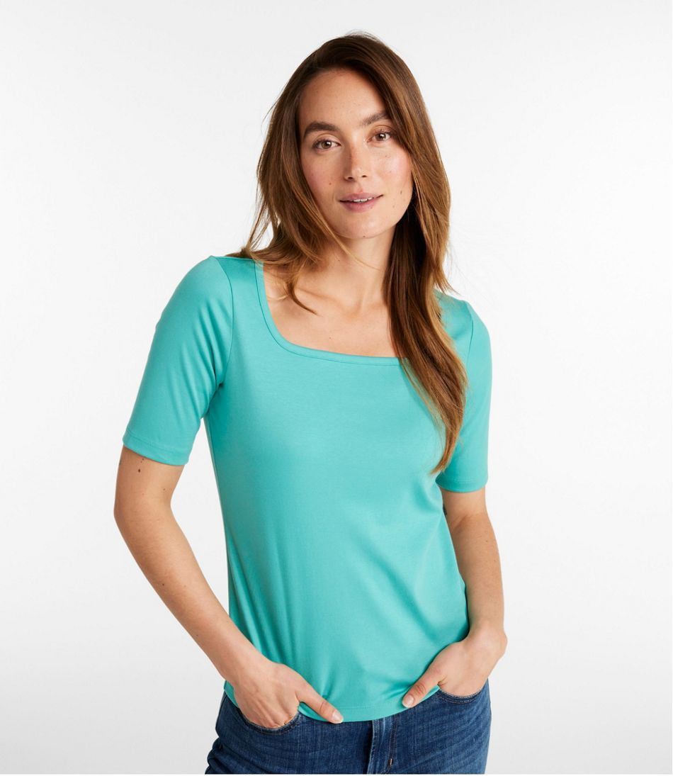 Women's Pima Cotton Tee, Soft Squareneck Elbow-Sleeve / L.L.Bean