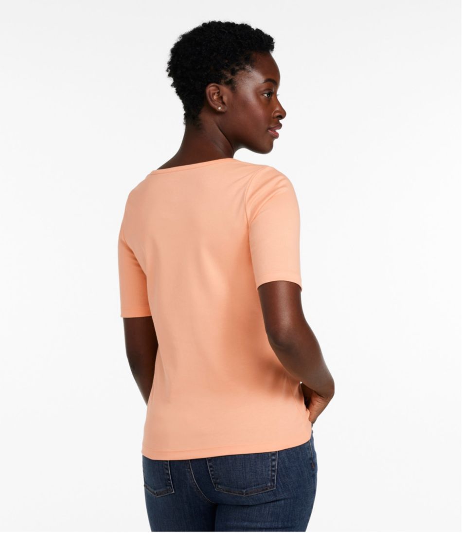 Women's Pima Cotton Tee, Soft Squareneck Elbow-Sleeve / L.L.Bean