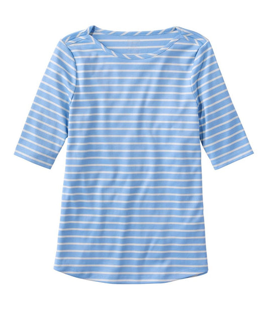 Women's Pima Cotton Tee, Elbow-Sleeve Boatneck Stripe / L.L.Bean