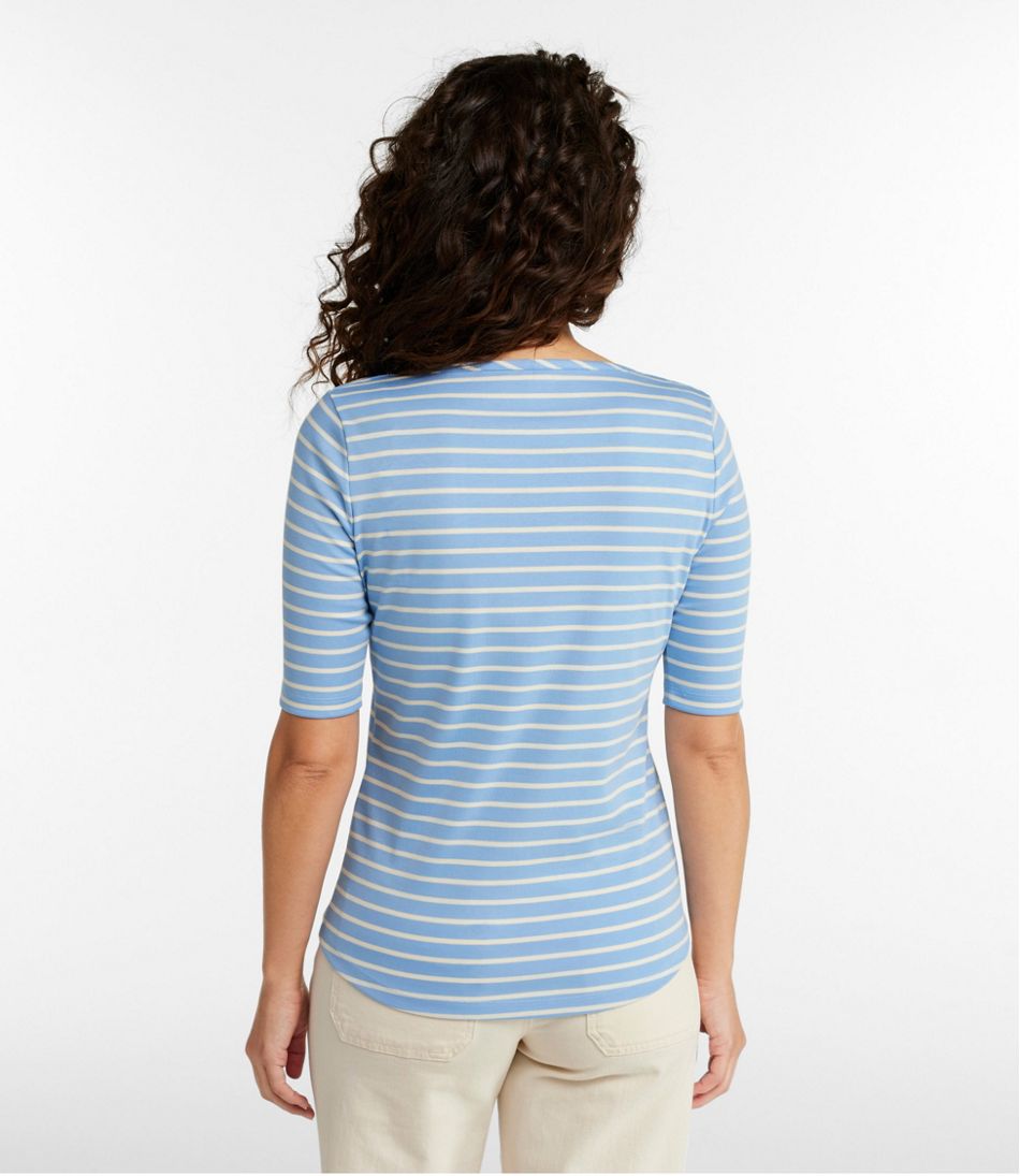 Women's Pima Cotton Tee, Elbow-Sleeve Boatneck Stripe / L.L.Bean