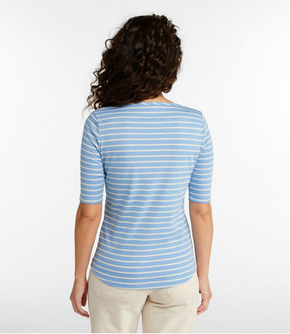 Women's Pima Cotton Tee, Elbow-Sleeve Boatneck Stripe / L.L.Bean