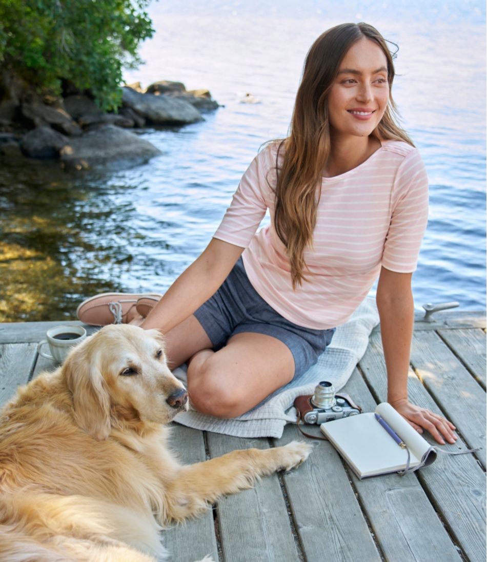 Women's Pima Cotton Tee, Elbow-Sleeve Boatneck Stripe / L.L.Bean