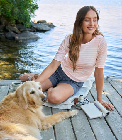 Women's Pima Cotton Tee, Elbow-Sleeve Boatneck Stripe / L.L.Bean