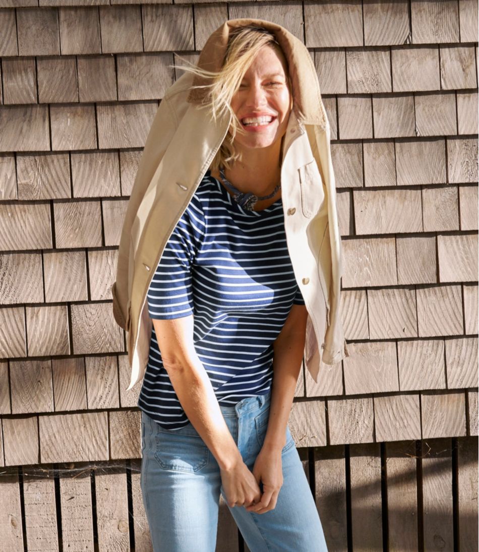 Women's Pima Cotton Tee, Elbow-Sleeve Boatneck Stripe / L.L.Bean