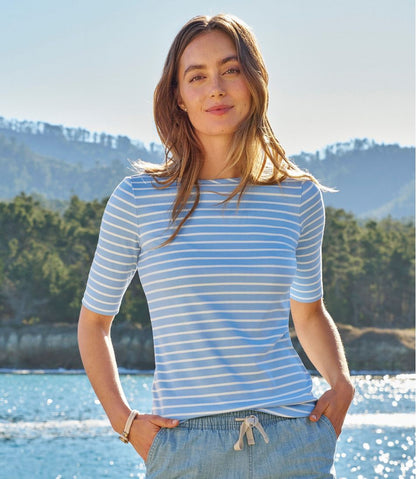 Women's Pima Cotton Tee, Elbow-Sleeve Boatneck Stripe / L.L.Bean