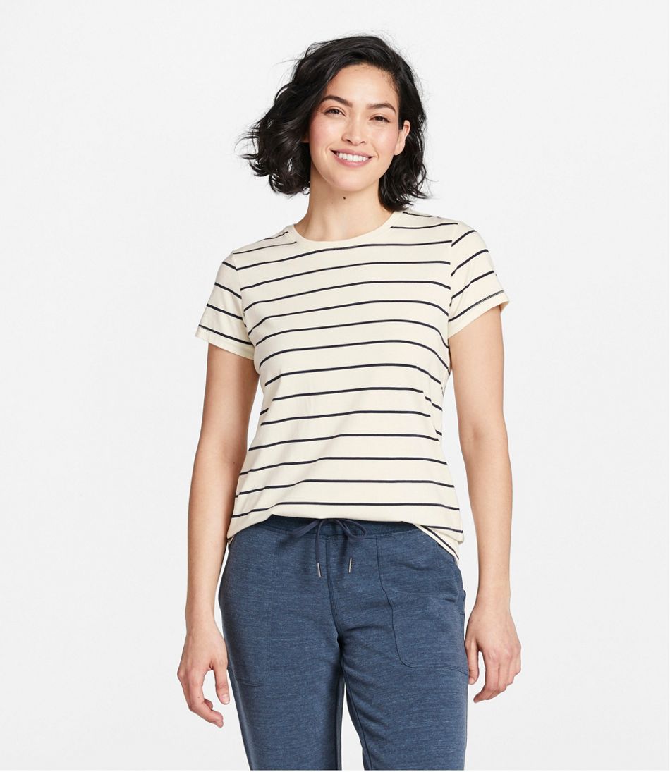 Women's Soft Stretch Supima-Blend Tee, Crewneck Short-Sleeve Striped / L.L.Bean