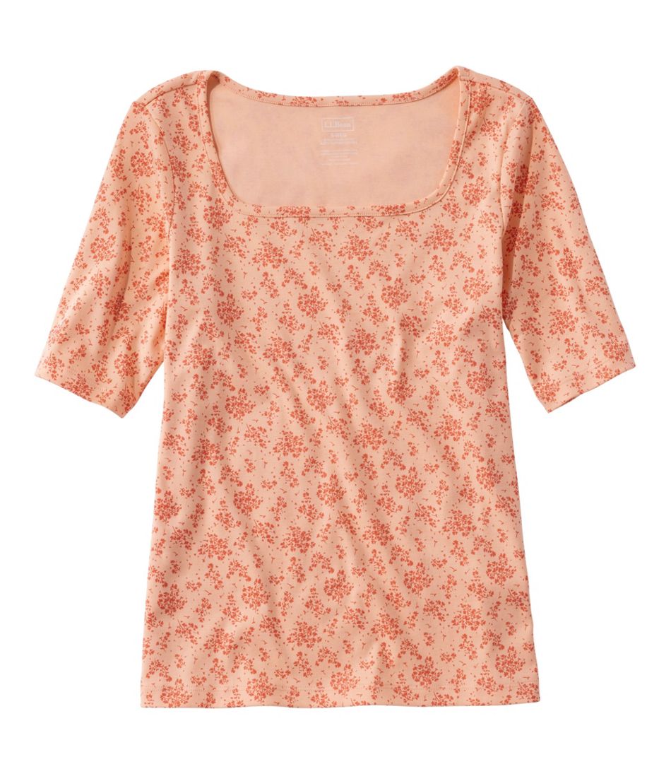 Women's Pima Cotton Tee, Soft Squareneck Elbow-Sleeve / L.L.Bean