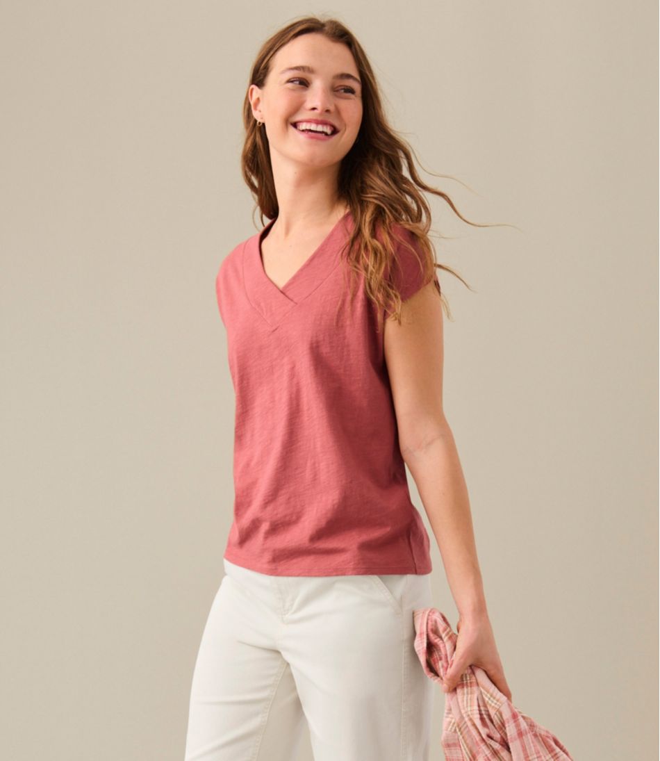 Women's Organic Cotton Tee, V-Neck Cap-Sleeve / L.L.Bean