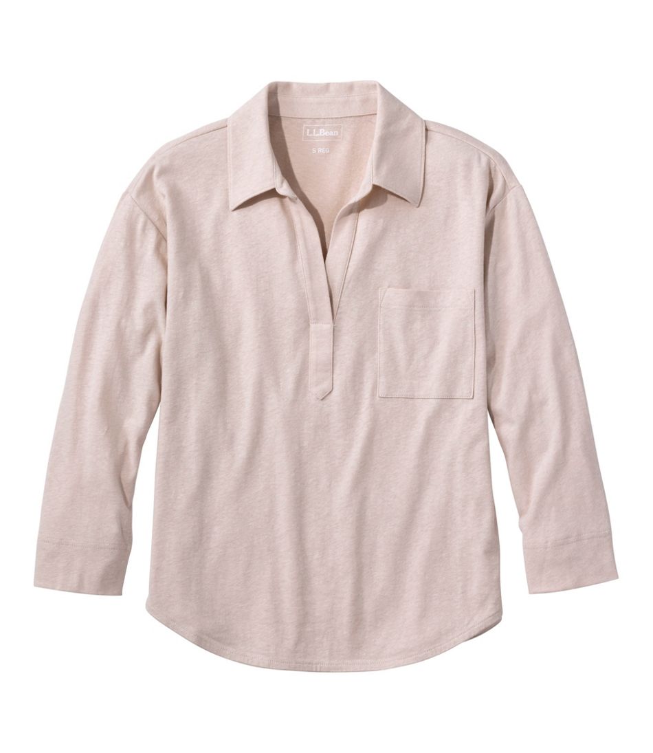Women's Linen/Cotton Tee, Three-Quarter-Sleeve Splitneck Polo / L.L.Bean