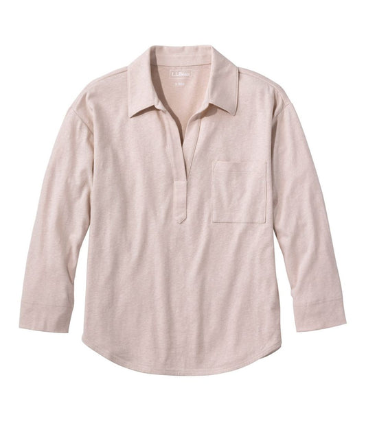 Women's Linen/Cotton Tee, Three-Quarter-Sleeve Splitneck Polo / L.L.Bean