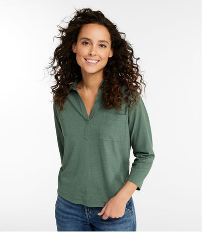 Women's Linen/Cotton Tee, Three-Quarter-Sleeve Splitneck Polo / L.L.Bean