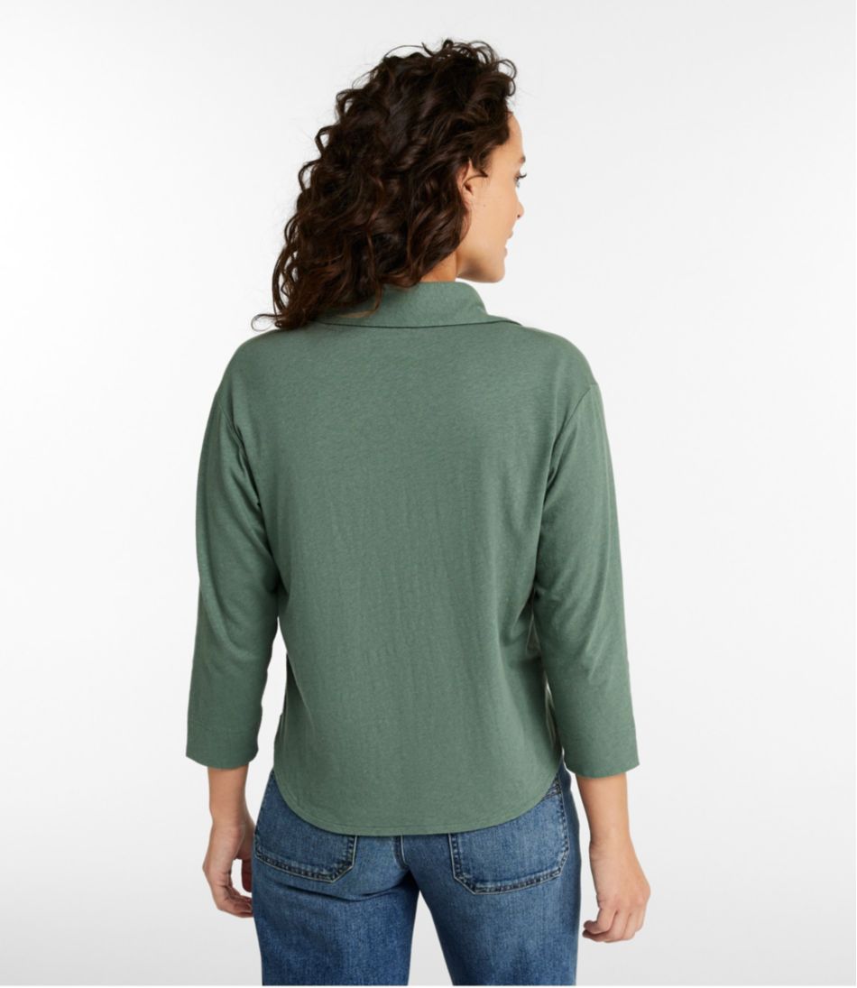 Women's Linen/Cotton Tee, Three-Quarter-Sleeve Splitneck Polo / L.L.Bean
