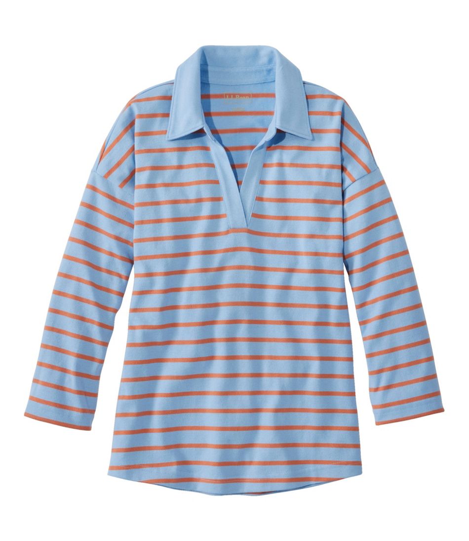 Women's Heritage Mariner Top, Splitneck Polo Three-Quarter-Sleeve Stripe / L.L.Bean