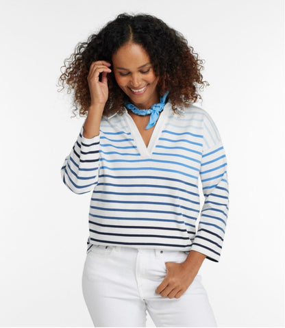 Women's Heritage Mariner Top, Splitneck Polo Three-Quarter-Sleeve Stripe / L.L.Bean