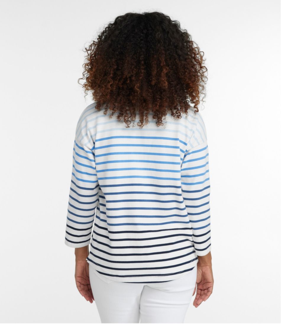 Women's Heritage Mariner Top, Splitneck Polo Three-Quarter-Sleeve Stripe / L.L.Bean