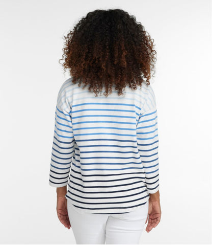 Women's Heritage Mariner Top, Splitneck Polo Three-Quarter-Sleeve Stripe / L.L.Bean
