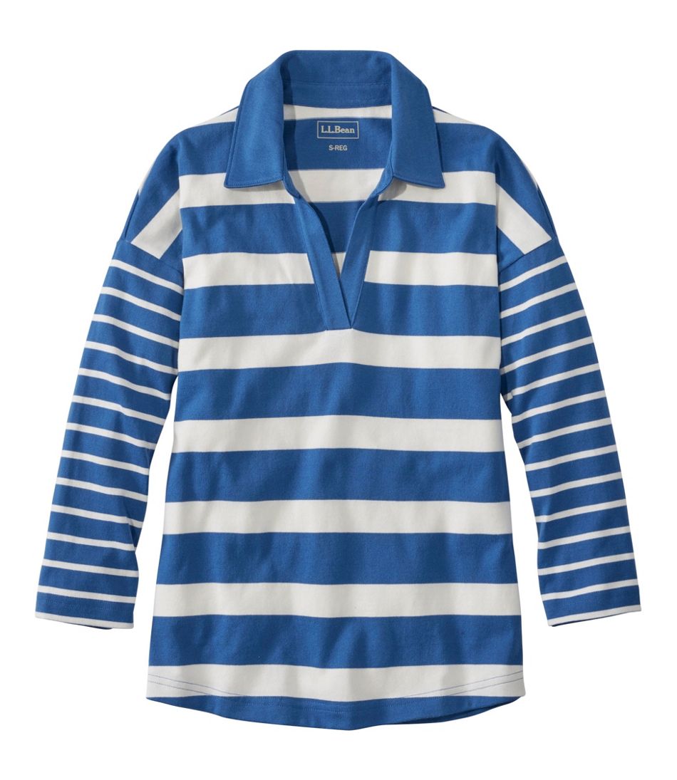 Women's Heritage Mariner Top, Splitneck Polo Three-Quarter-Sleeve, Block Stripe / L.L.Bean