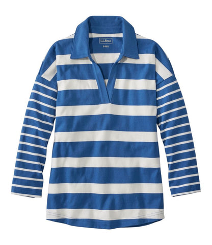 Women's Heritage Mariner Top, Splitneck Polo Three-Quarter-Sleeve, Block Stripe / L.L.Bean