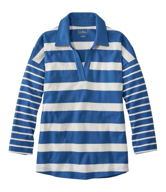 Women's Heritage Mariner Top, Splitneck Polo Three-Quarter-Sleeve, Block Stripe / L.L.Bean
