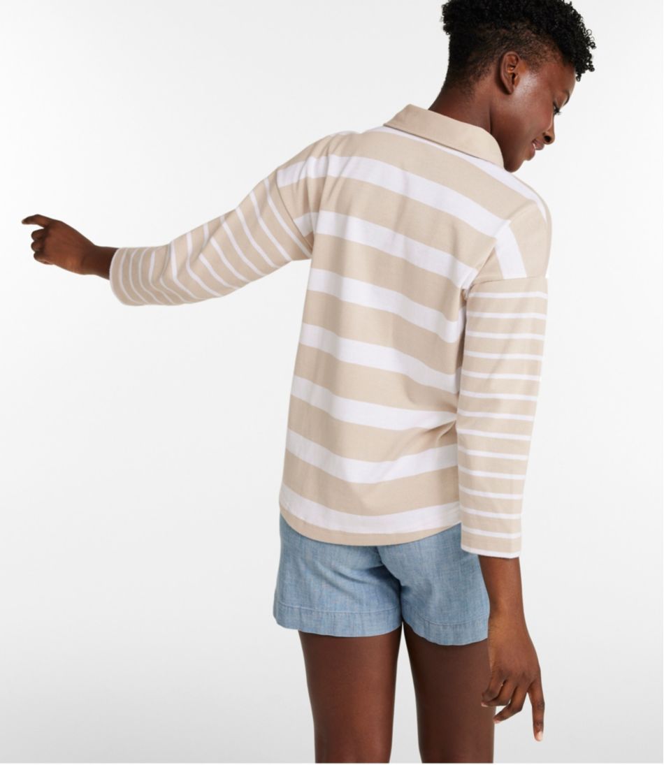 Women's Heritage Mariner Top, Splitneck Polo Three-Quarter-Sleeve, Block Stripe / L.L.Bean