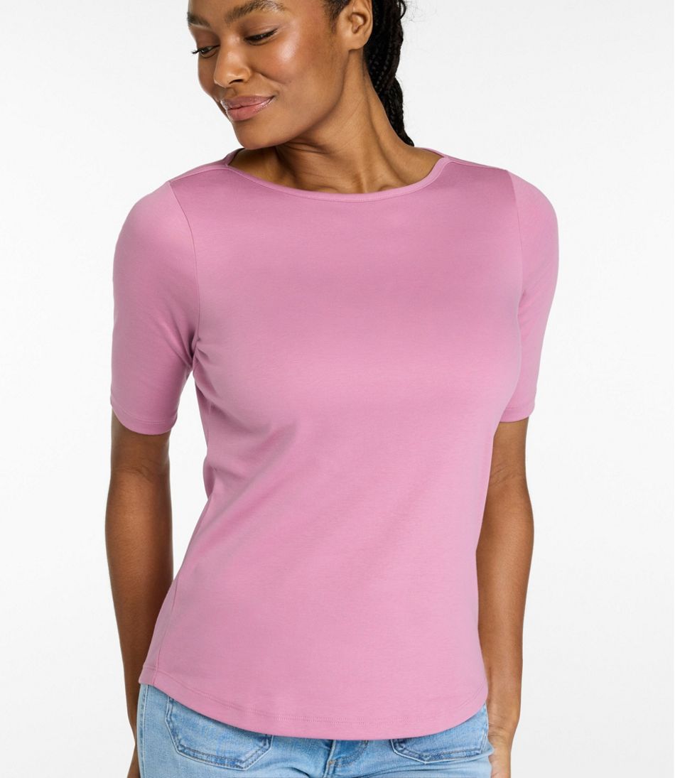 Women's Pima Cotton Tee, Elbow-Sleeve Boatneck / L.L.Bean