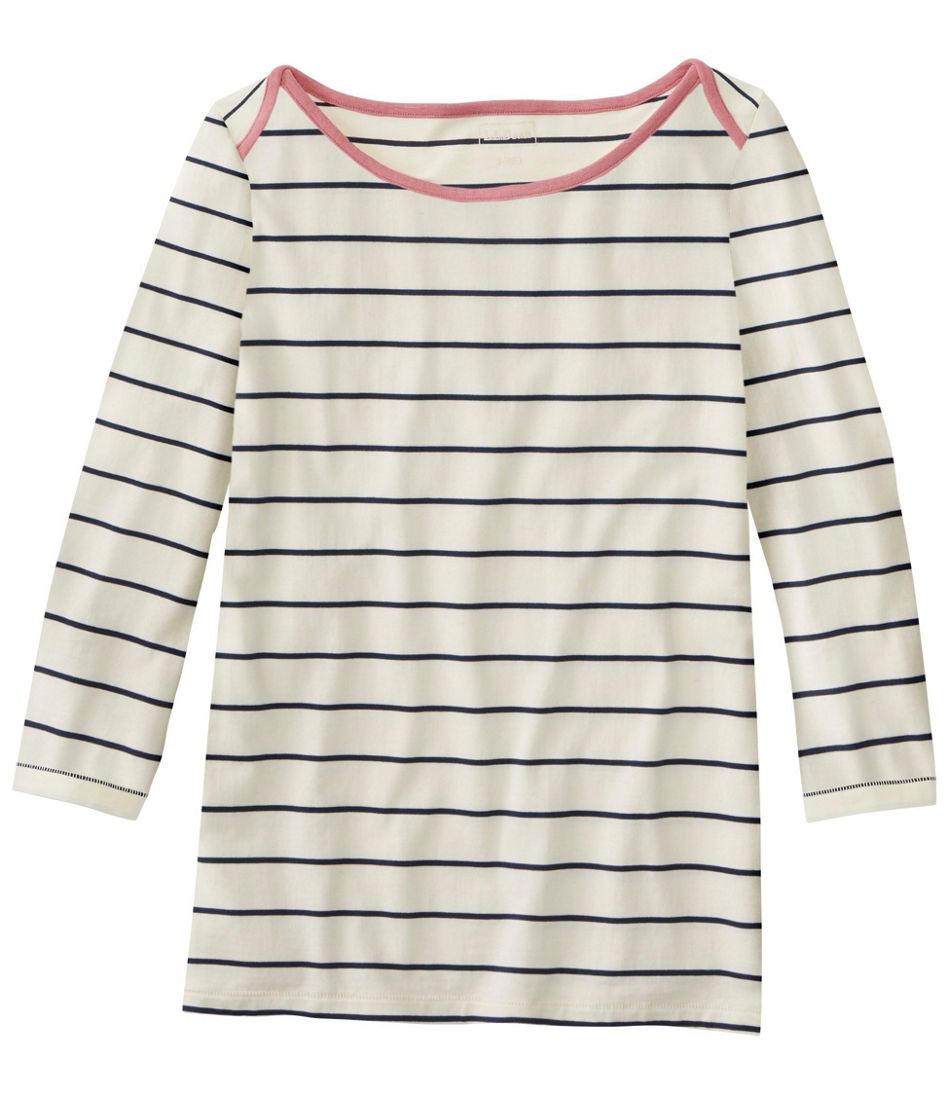 Women's Soft Stretch Supima-Blend Tee, Three-Quarter-Sleeve Boatneck Stripe / L.L.Bean