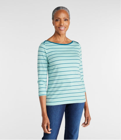 Women's Soft Stretch Supima-Blend Tee, Three-Quarter-Sleeve Boatneck Stripe / L.L.Bean
