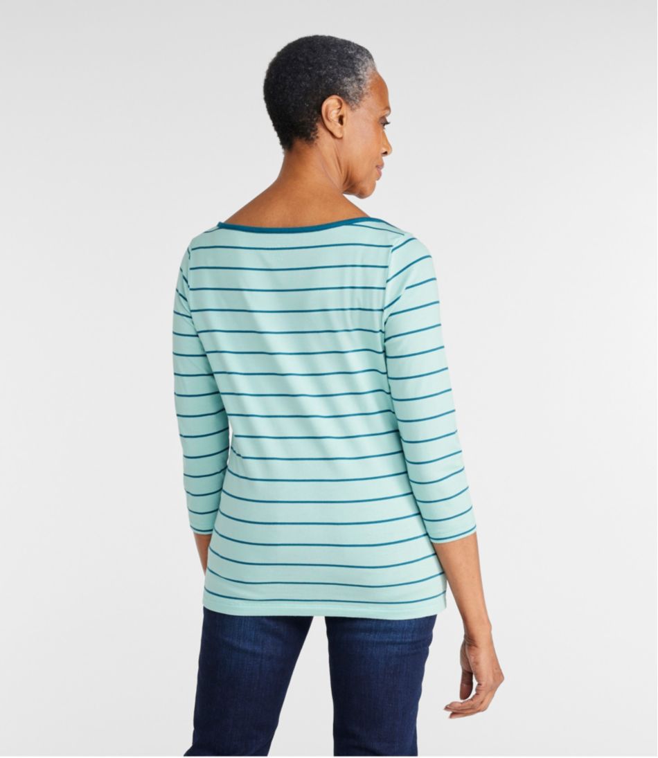 Women's Soft Stretch Supima-Blend Tee, Three-Quarter-Sleeve Boatneck Stripe / L.L.Bean