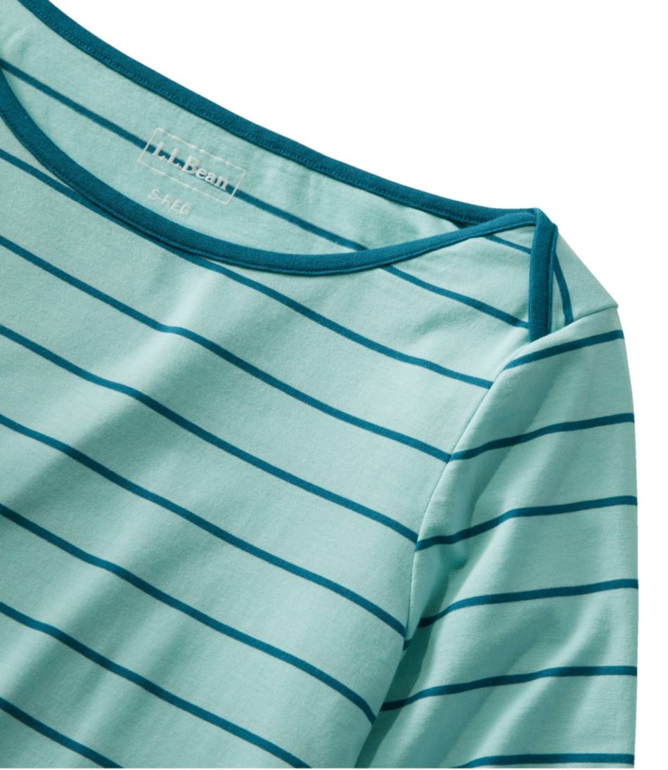 Women's Soft Stretch Supima-Blend Tee, Three-Quarter-Sleeve Boatneck Stripe / L.L.Bean