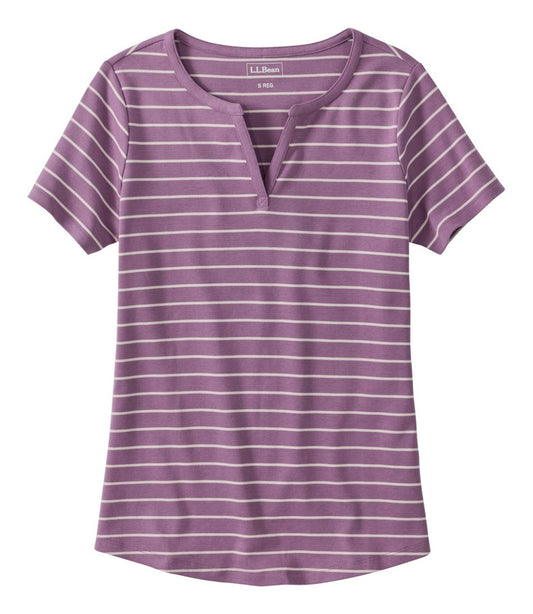 Women's Tee, Short-Sleeve Notch-Neck Stripe / L.L.Bean