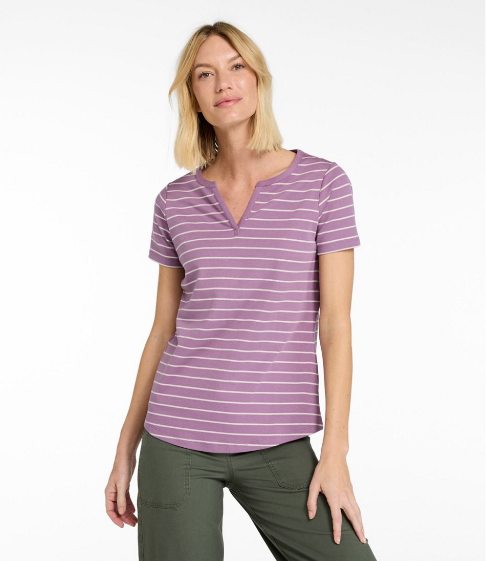 Women's Tee, Short-Sleeve Notch-Neck Stripe / L.L.Bean