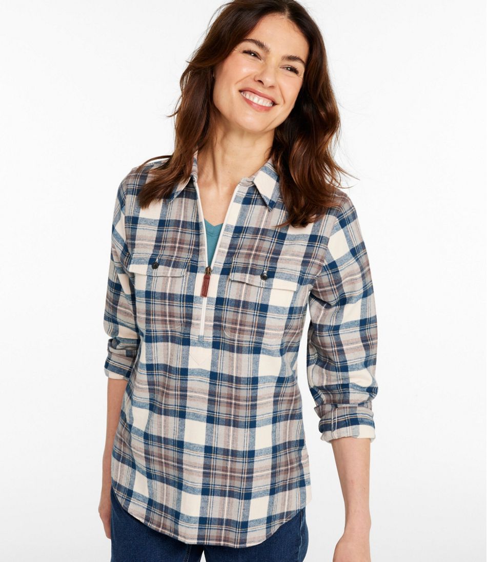 Women's Scotch Plaid Flannel Shirt, Quarter-Zip / L.L.Bean