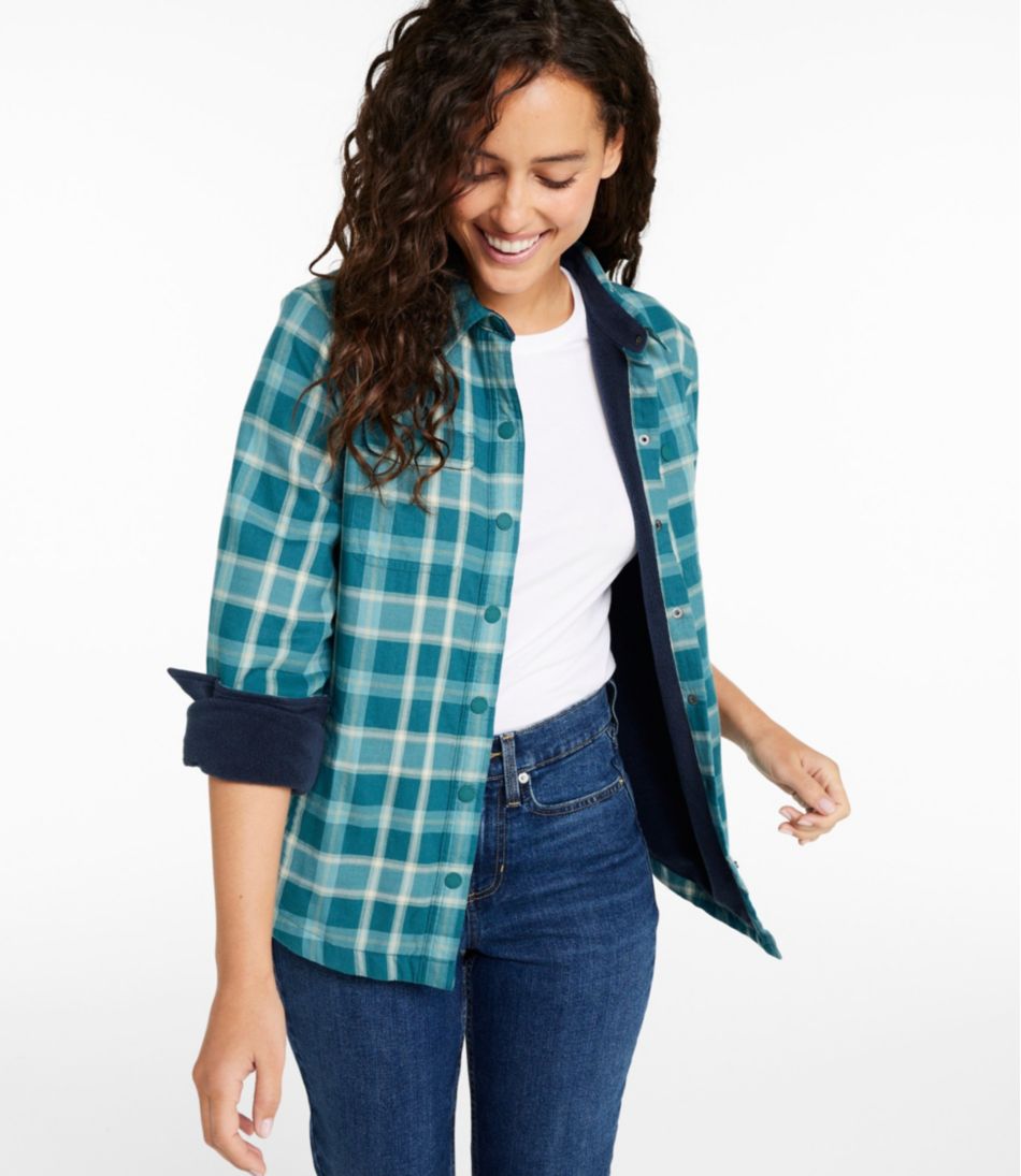 Women's Fleece-Lined Flannel Shirt, Snap-Front Plaid / L.L.Bean