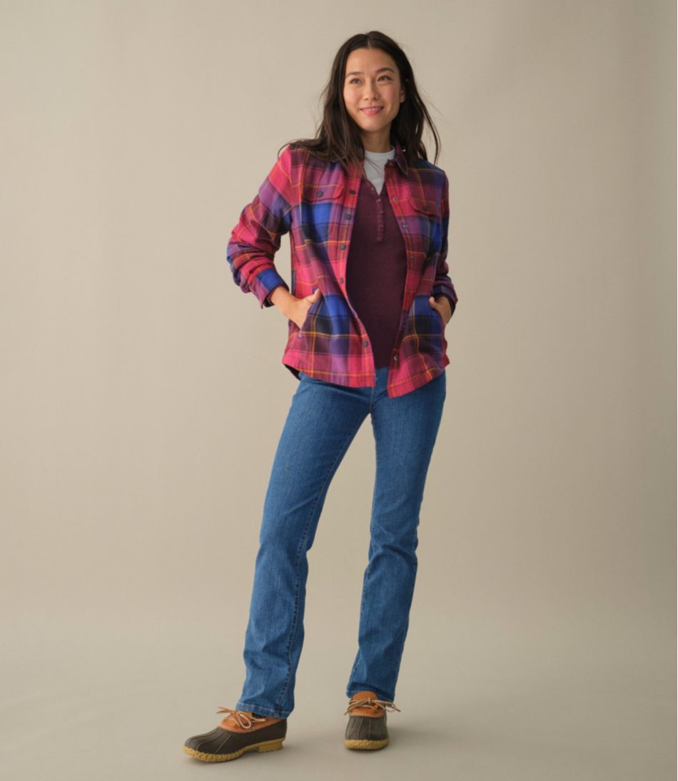 Women's Fleece-Lined Flannel Shirt, Snap-Front Plaid / L.L.Bean
