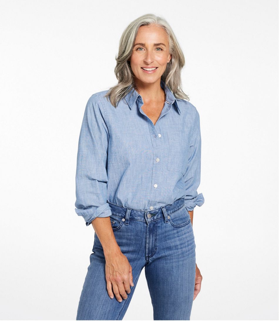 Women's Essential Cotton Shirt, Chambray Long Sleeve / L.L.Bean