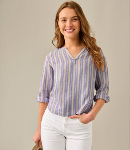 Women's Premium Washable Linen Shirt, Splitneck Stripe / L.L.Bean