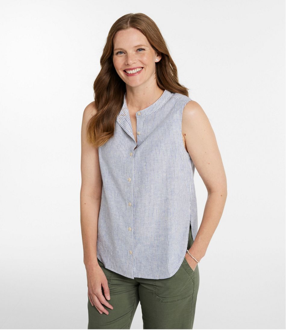 Women's Signature Linen-Blend Button-Front Shirt, Sleeveless / L.L.Bean