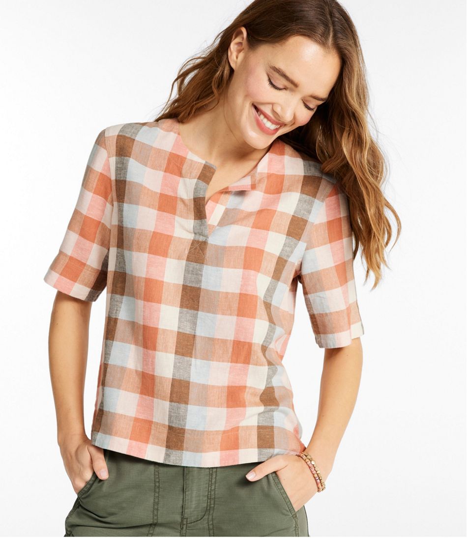 Women's Signature Linen-Blend Splitneck Shirt, Short-Sleeve / L.L.Bean