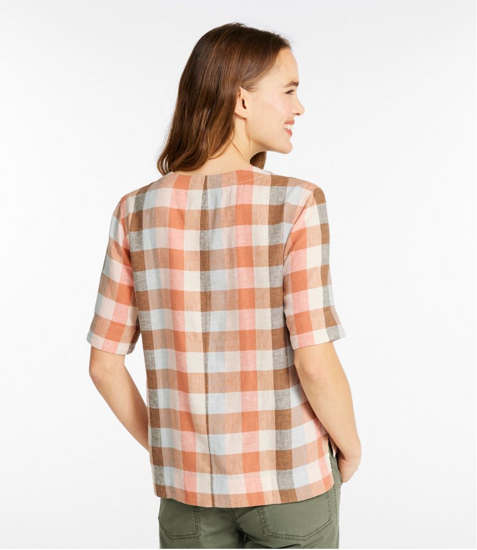 Women's Signature Linen-Blend Splitneck Shirt, Short-Sleeve / L.L.Bean
