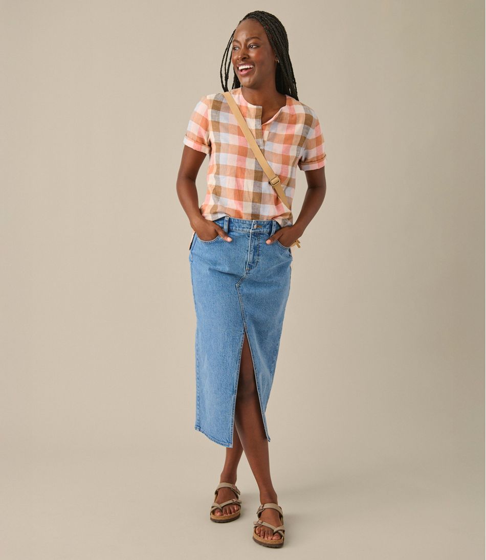 Women's Signature Linen-Blend Splitneck Shirt, Short-Sleeve / L.L.Bean