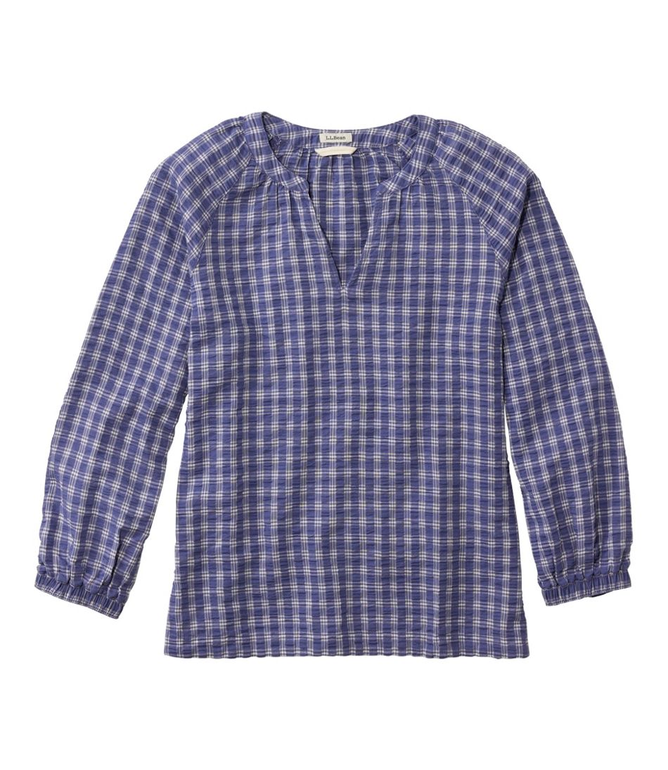 Women's Bean's Seacoast Seersucker Splitneck Shirt / L.L.Bean