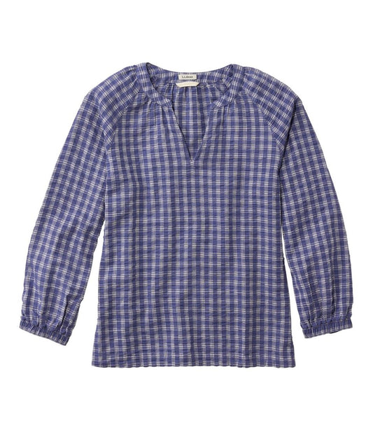 Women's Bean's Seacoast Seersucker Splitneck Shirt / L.L.Bean