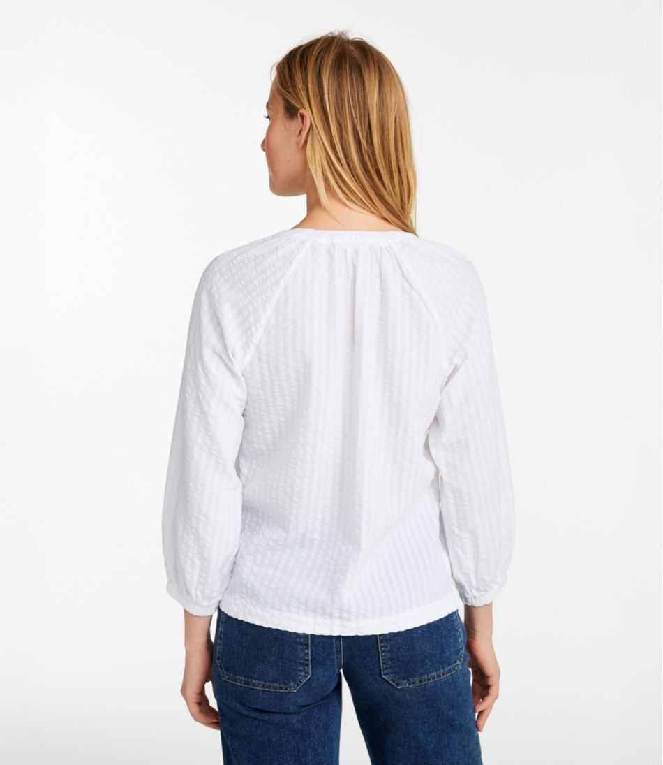 Women's Bean's Seacoast Seersucker Splitneck Shirt / L.L.Bean