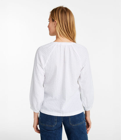 Women's Bean's Seacoast Seersucker Splitneck Shirt / L.L.Bean