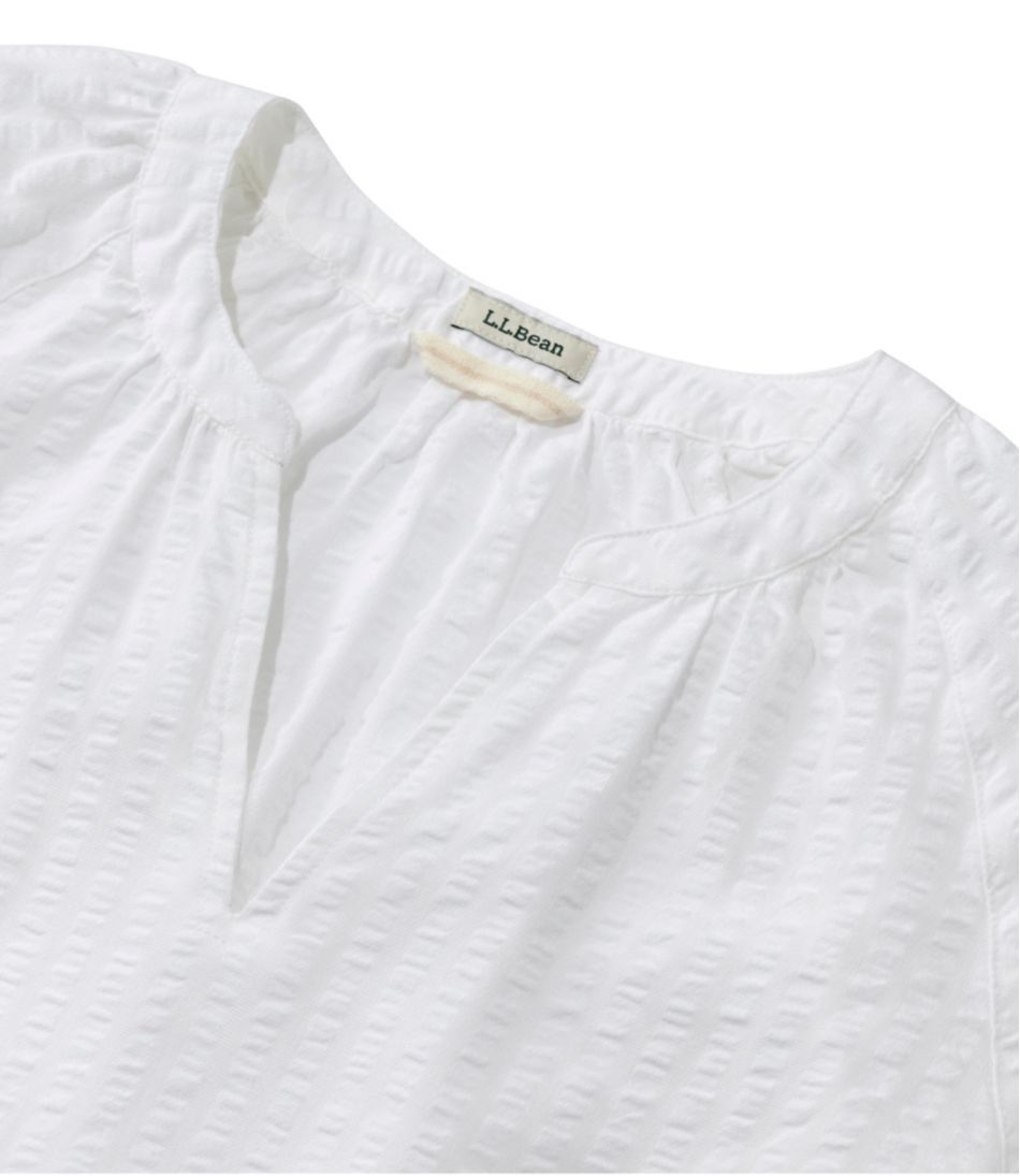 Women's Bean's Seacoast Seersucker Splitneck Shirt / L.L.Bean