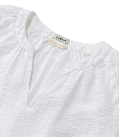 Women's Bean's Seacoast Seersucker Splitneck Shirt / L.L.Bean