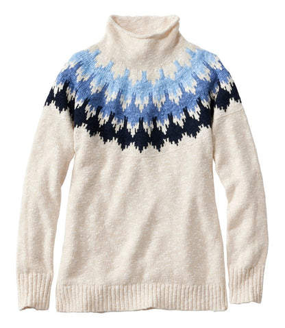 Women's Cotton Ragg Sweater, Funnelneck Pullover Fair Isle / L.L.Bean