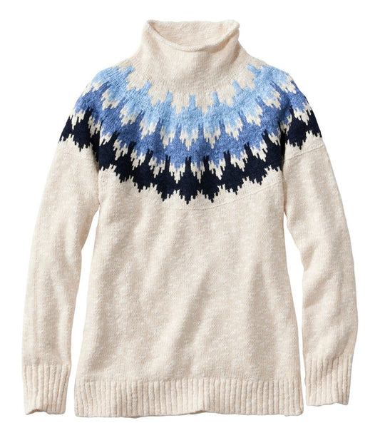 Women's Cotton Ragg Sweater, Funnelneck Pullover Fair Isle / L.L.Bean