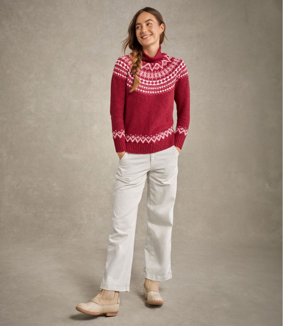 Women's Cotton Ragg Sweater, Funnelneck Pullover Fair Isle / L.L.Bean