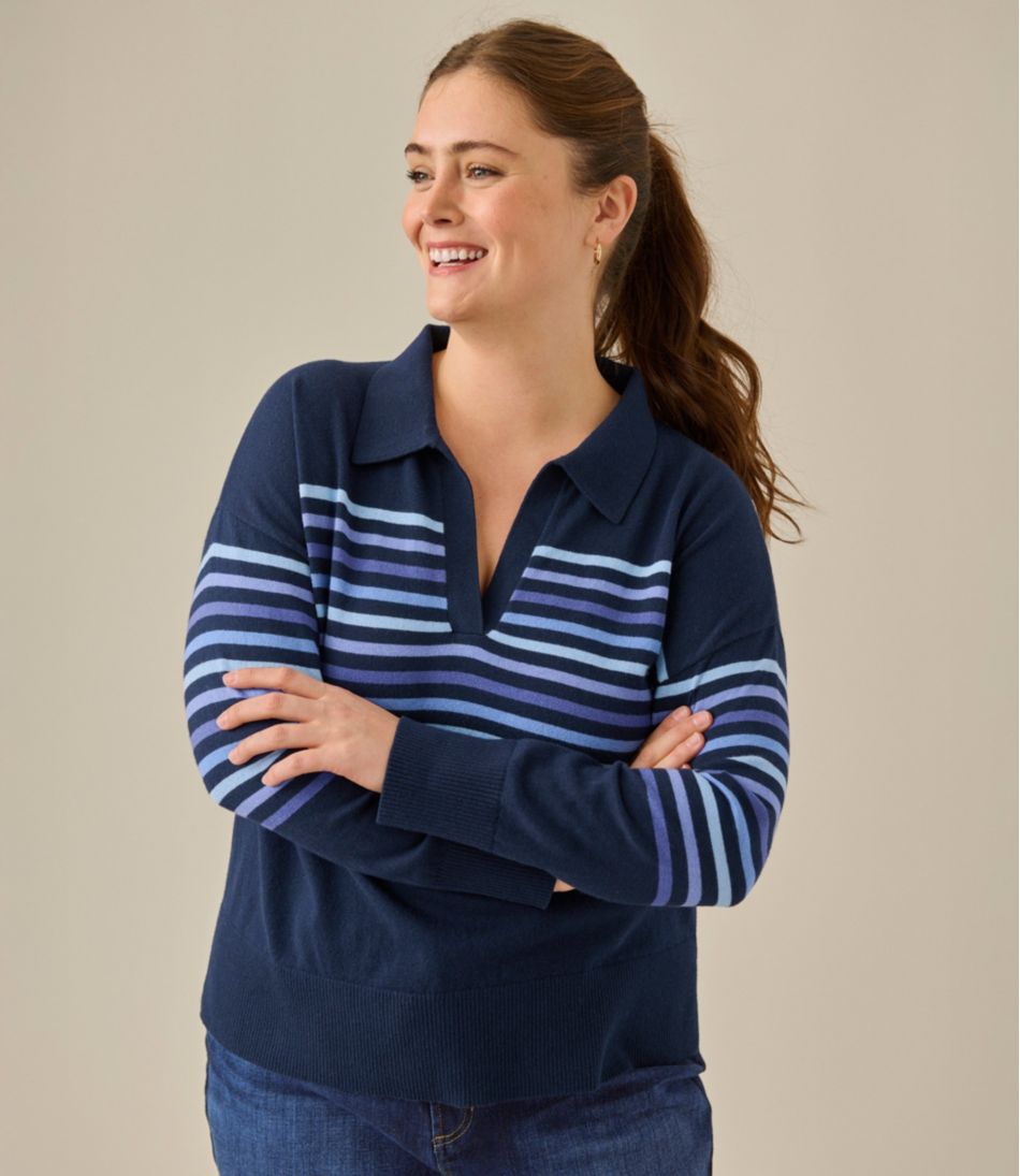 Women's Cotton/Cashmere Sweater, Polo Stripe / L.L.Bean